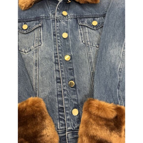 Michael Kors Faux Fur Collar Denim Jacket Size M-L - Picture 9 of 16